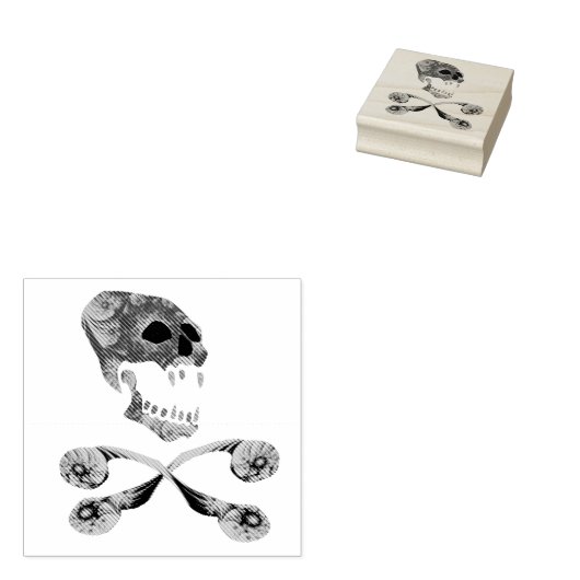 Fractal Skull en Crossbone Rubberstempel (Gestempeld)