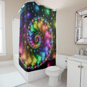 Fractal Spiral Rainbow Nebula Douchegordijn