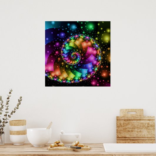 Fractal Spiral Rainbow Nebula Poster (Keuken)