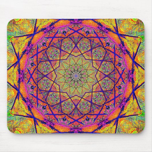 Fractal Star-vormige Mandala | Colorful Psychedeli Muismat (Voorkant)