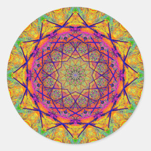 Fractal Star-vormige Mandala   Colorful Psychedeli Ronde Sticker