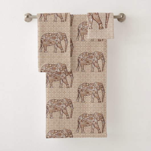 Fractal Swirl Elephant, Brown and Taupe Bad Handdoek (Insitu)