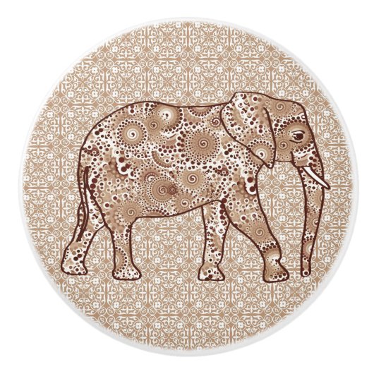 Fractal Swirl Elephant, Brown and Taupe Keramische Knop (Voorkant)