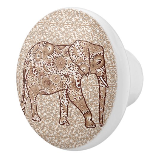 Fractal Swirl Elephant, Brown and Taupe Keramische Knop (Rechts)