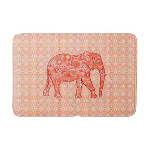 Fractal Swirl Elephant, Coral Oranje en White Badmat