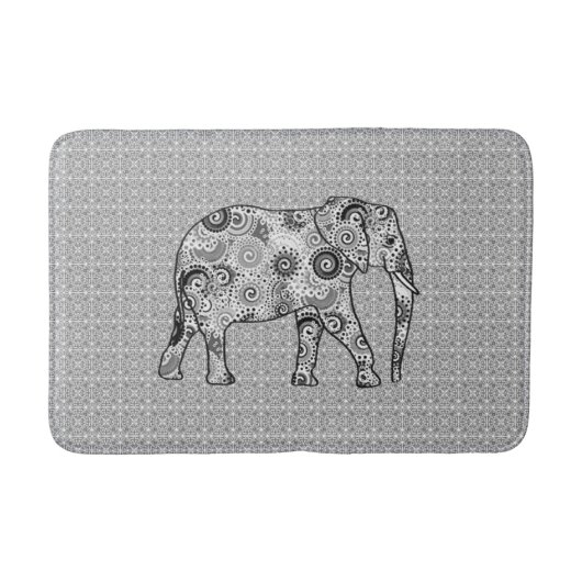 Fractal Swirl Elephant, Grey, Black and White Badmat (Voorkant)