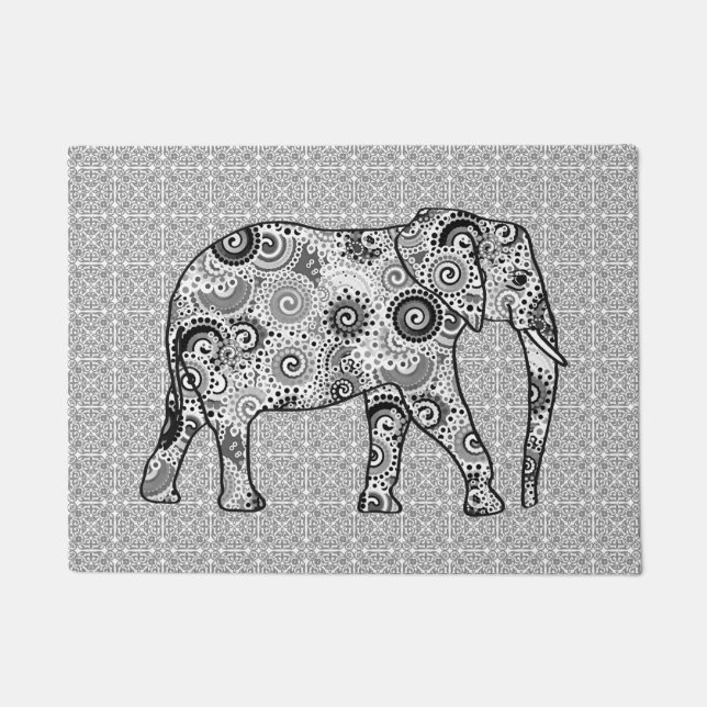 Fractal Swirl Elephant, Grey, Black and White Deurmat (Voorkant)