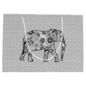 Fractal Swirl Elephant, Grey, Black and White Groot Cadeauzakje (Achterkant)