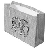 Fractal Swirl Elephant, Grey, Black and White Groot Cadeauzakje (Achterkant Gekanteld)