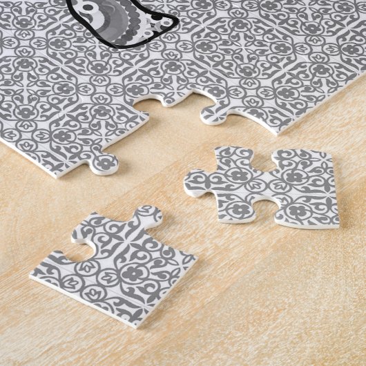 Fractal Swirl Elephant, Grey, Black and White Legpuzzel (Zijkant)