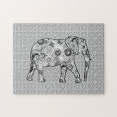 Fractal Swirl Elephant, Grey, Black and White Legpuzzel (Horizontaal)