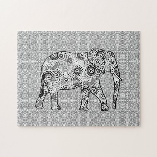 Fractal Swirl Elephant, Grey, Black and White Legpuzzel (Horizontaal)