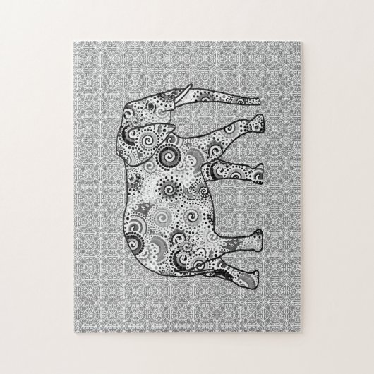 Fractal Swirl Elephant, Grey, Black and White Legpuzzel (Verticaal)