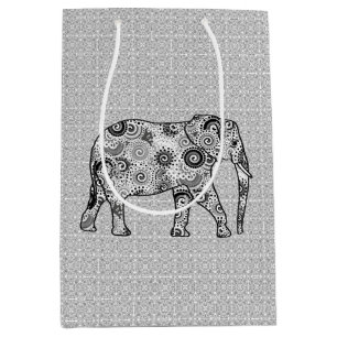 Fractal Swirl Elephant, Grey, Black and White Medium Cadeauzakje