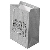 Fractal Swirl Elephant, Grey, Black and White Medium Cadeauzakje (Achterkant Gekanteld)