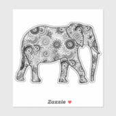 Fractal Swirl Elephant, Grey, Black and White Sticker (Vel)