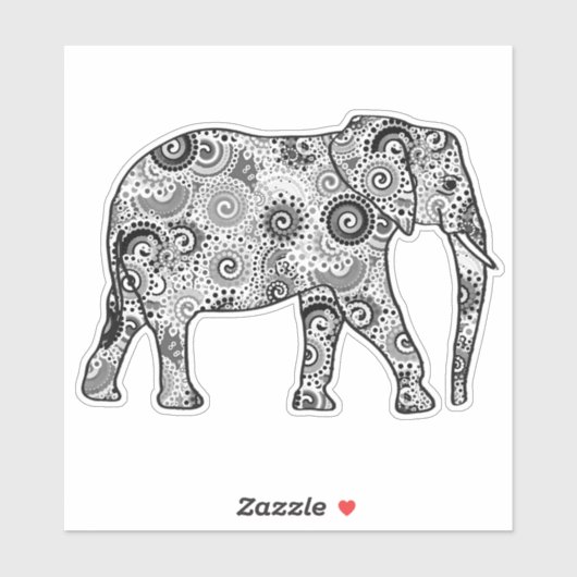 Fractal Swirl Elephant, Grey, Black and White Sticker (Vel)