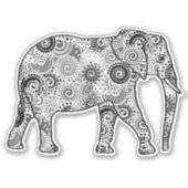 Fractal Swirl Elephant, Grey, Black and White Sticker (Voorkant)