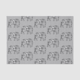 Fractal Swirl Elephant, Grey, Black and White Tissuepapier