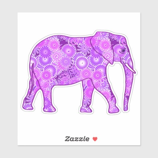 Fractal Swirl Elephant, Paars en Orchid Sticker (Vel)