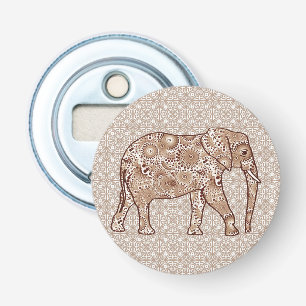 Fractal swirl-olifant - bruin en taupe button flesopener