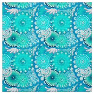 Fractal Swirl patroon, Light Blue en Aqua Stof