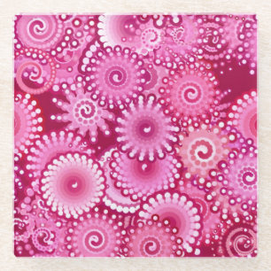 Fractal swirl patroon, magenta, roze, burgundy glazen onderzetter