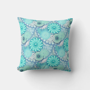 Fractal swirl patroon, turkooizen, groen, blauw kussen