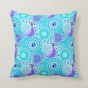 Fractal swirl patroon, turquoise, aqua, blauw kussen