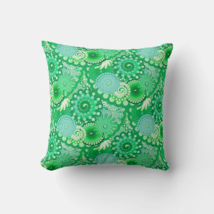 Fractal swirl patroon, turquoise, aqua, jade kussen