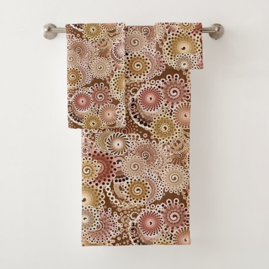 Fractal Swirl Pattern, Brown, Tan en Beige Bad Handdoek (Insitu)