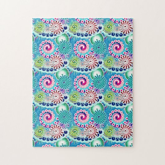 Fractal Swirl Pattern, Turquoise Pink Multi Legpuzzel (Verticaal)