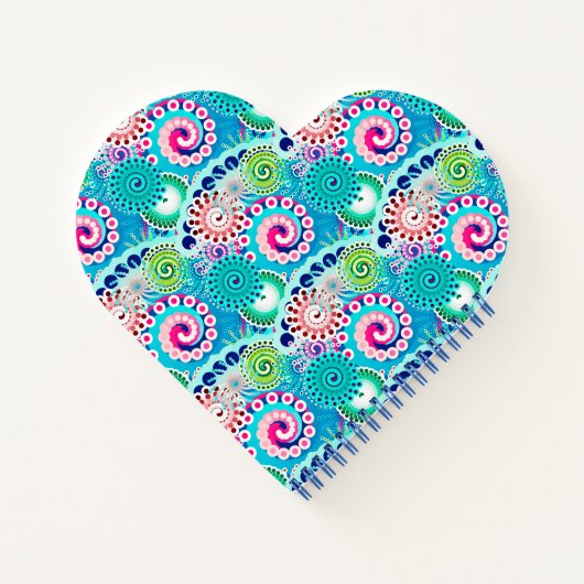 Fractal Swirl Pattern, Turquoise Pink Multi Notitieboek (Achterkant)