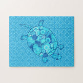 Fractal Swirl Turtle Cobalt en Turquoise Blue Legpuzzel (Horizontaal)