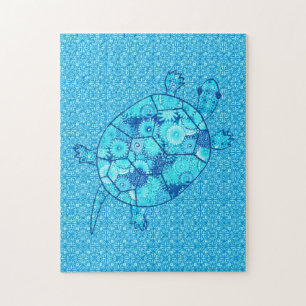 Fractal Swirl Turtle Cobalt en Turquoise Blue Legpuzzel