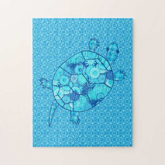 Fractal Swirl Turtle Cobalt en Turquoise Blue Legpuzzel (Verticaal)