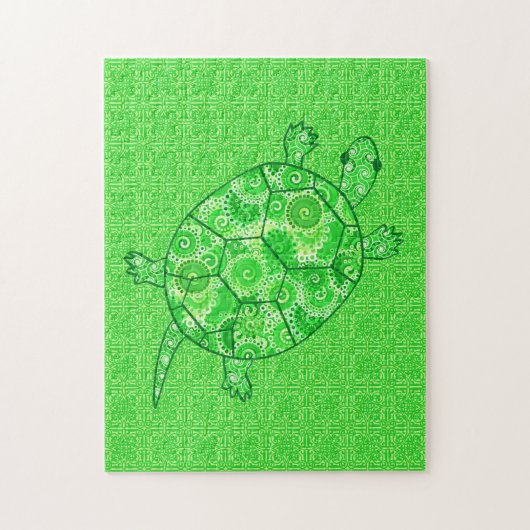Fractal Swirl Turtle Limoen en Emerald Green Legpuzzel (Verticaal)