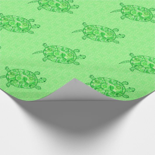 Fractal swirl turtle - limoen en smaragdgroen cadeaupapier (Hoek)