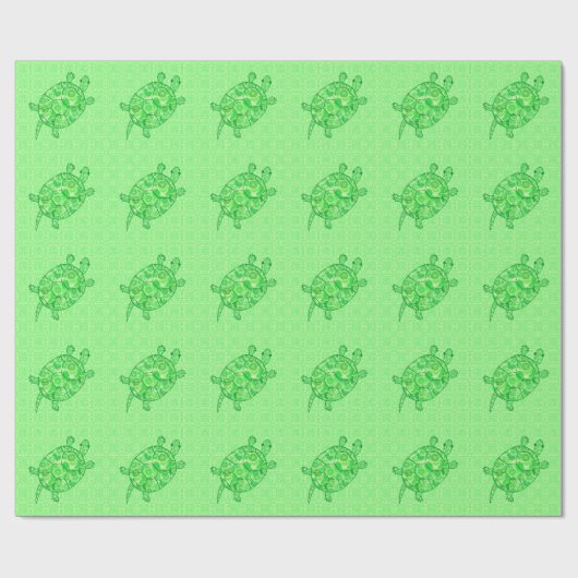 Fractal swirl turtle - limoen en smaragdgroen cadeaupapier (Vlak)