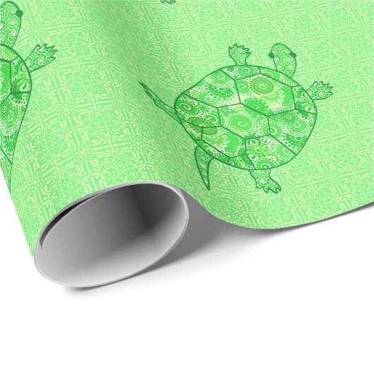 Fractal swirl turtle - limoen en smaragdgroen cadeaupapier (Rol Hoek)