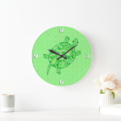 Fractal swirl turtle - limoen en smaragdgroen grote klok (Huis)