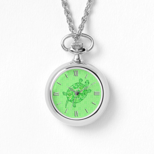 Fractal swirl turtle - limoen en smaragdgroen horloge (Voorkant)