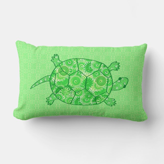 Fractal swirl turtle - limoen en smaragdgroen kussen (Voorkant)