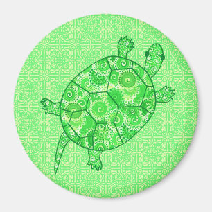 Fractal swirl turtle - limoen en smaragdgroen magneet