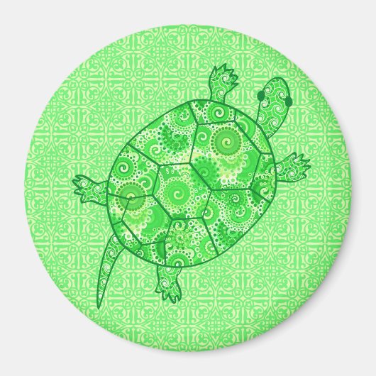 Fractal swirl turtle - limoen en smaragdgroen magneet (Voorkant)