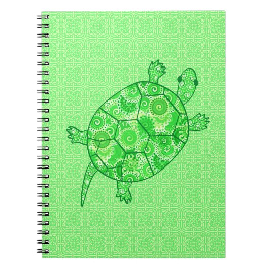 Fractal swirl turtle - limoen en smaragdgroen notitieboek (Voorkant)