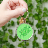 Fractal swirl turtle - limoen en smaragdgroen sleutelhanger (Hand)