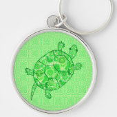 Fractal swirl turtle - limoen en smaragdgroen sleutelhanger (Voorkant)