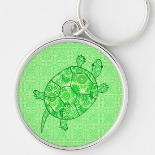 Fractal swirl turtle - limoen en smaragdgroen sleutelhanger