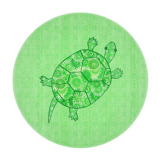 Fractal swirl turtle - limoen en smaragdgroen snijplank (Voorkant)